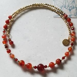 Genuine Carnelian & Brass Choker Earrings Set